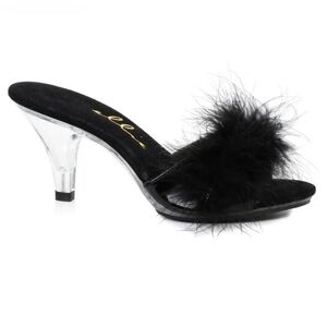 Ellie Shoes 305 Sasha Black Marabou Slipper 3" Kitten Heel Feather Mule Size 9